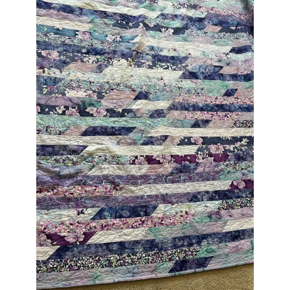 Handmade Floral Patchwork Quilt Full Queen 84x94 Purple Reversible Plush Back